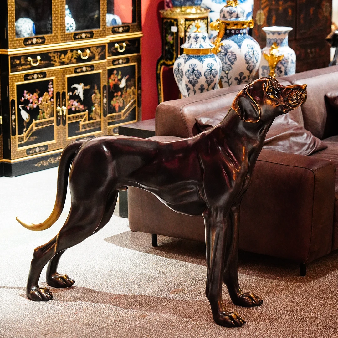 【BENNY本尼家】SS31复古黄铜狗狗家居客厅艺术品装饰玄关落地摆件