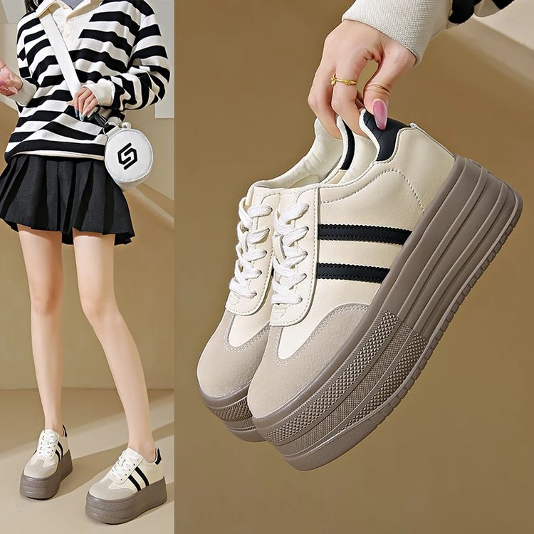 春节新品厚底女士防滑浅口单鞋系带女鞋休闲运动女鞋高跟鞋老爹