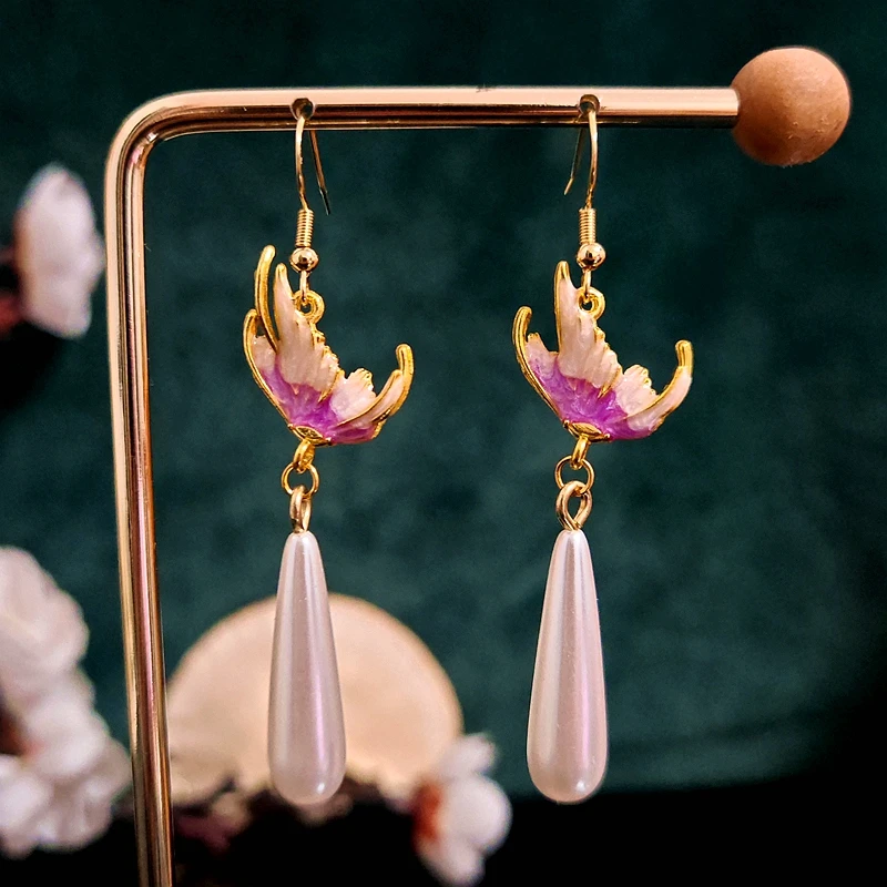 多吉米雅韵紫鸢复古新中式原创高级感耳环无耳洞耳夹耳饰配汉服