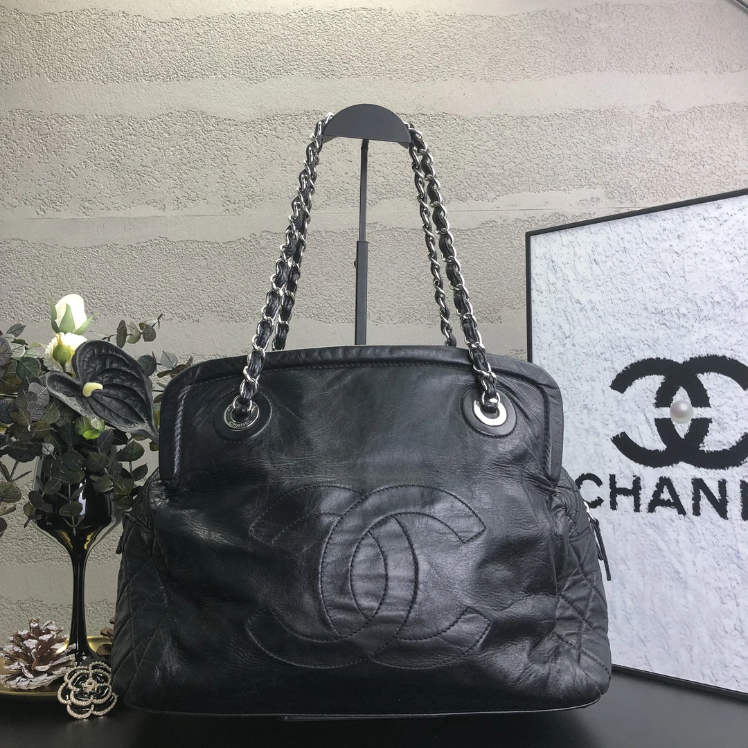 95新 Chanel/香奈儿 黑银保龄球单肩链条包底长33 13开