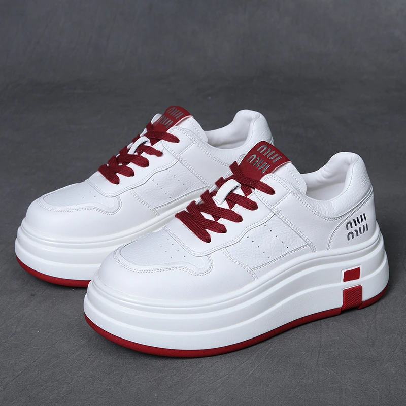 真皮厚底小白鞋女时尚百搭舒适松糕鞋休闲轻便板鞋