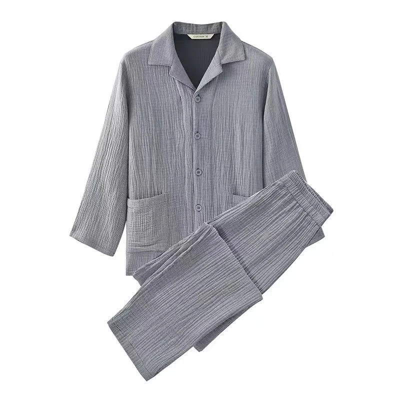 【男款四层纱】长袖长裤穿到15度以上全棉100%棉宽松秋冬60支面料