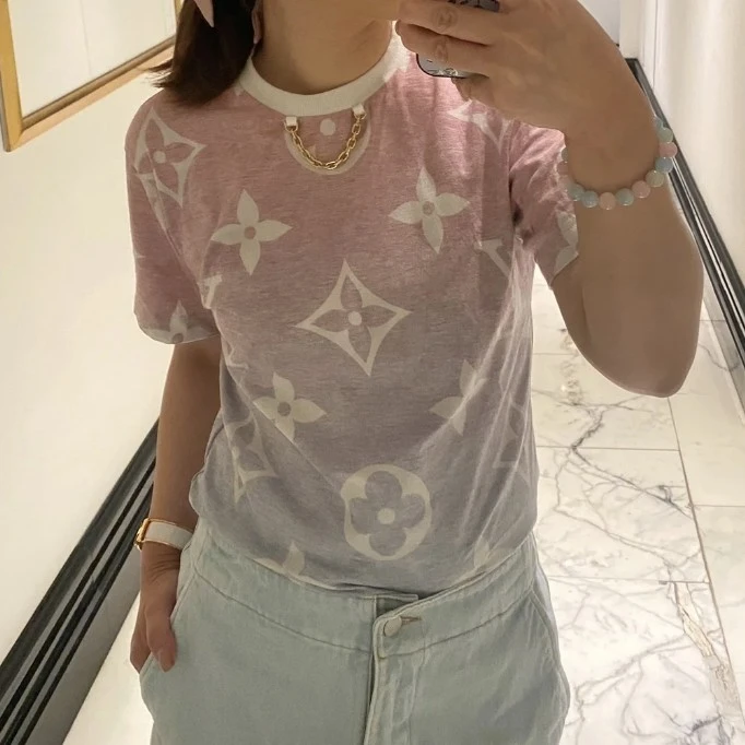 99新 LouisVuitton/路易威登 渐S渐变红蓝做旧短袖 S码 GM004447