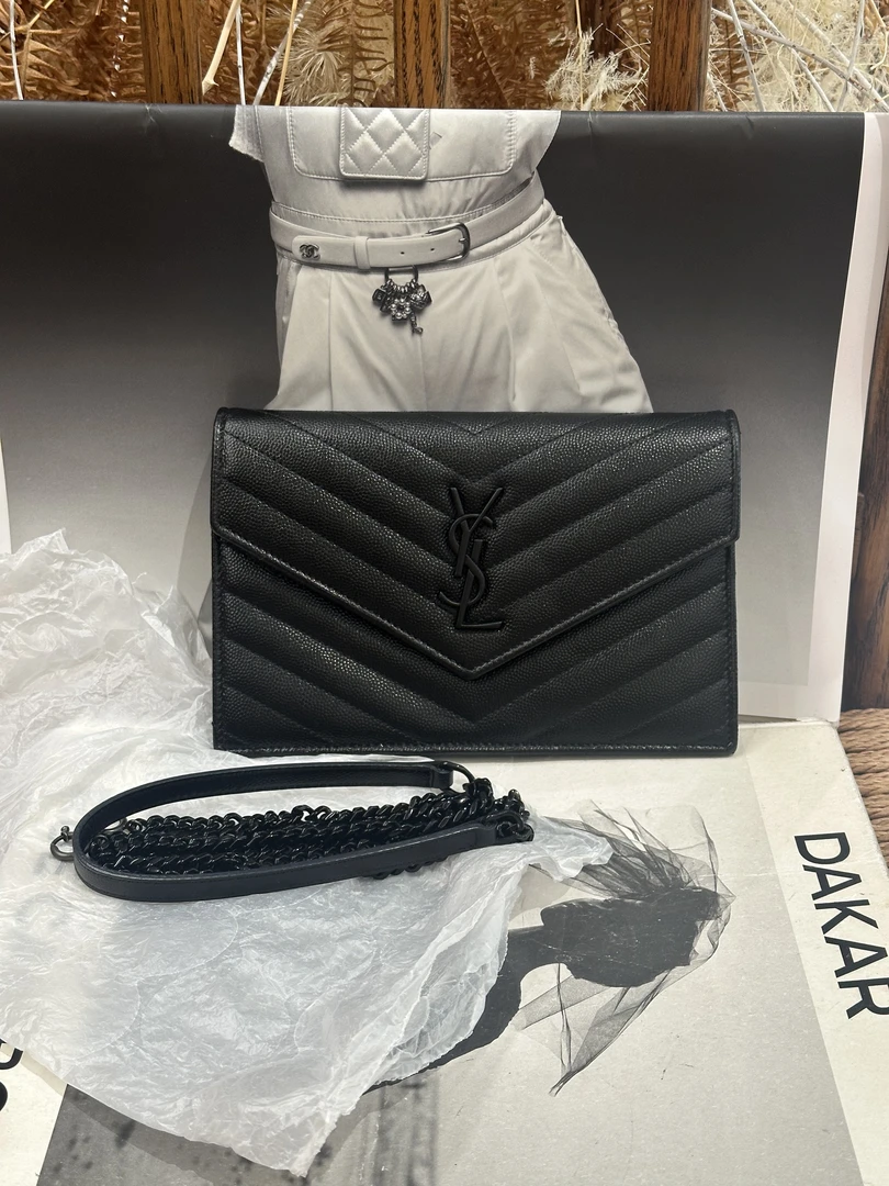 99新 YSL/圣罗兰 壹所奢品/鱼子酱信封woc黑标小号/女士斜挎包