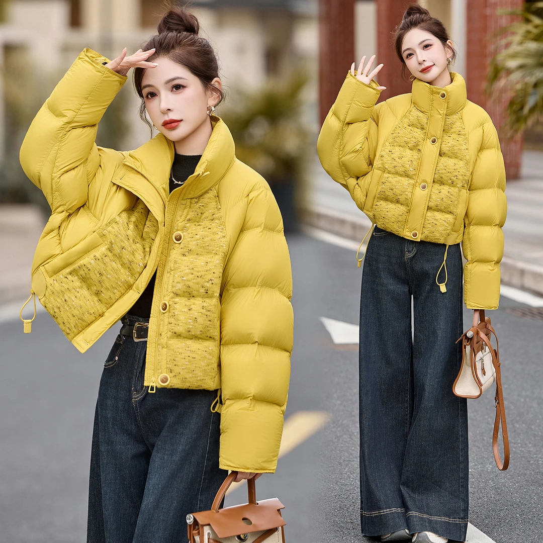 拼接短款羽绒服女2025冬季新款时尚气质加厚高端宽松外套小个子