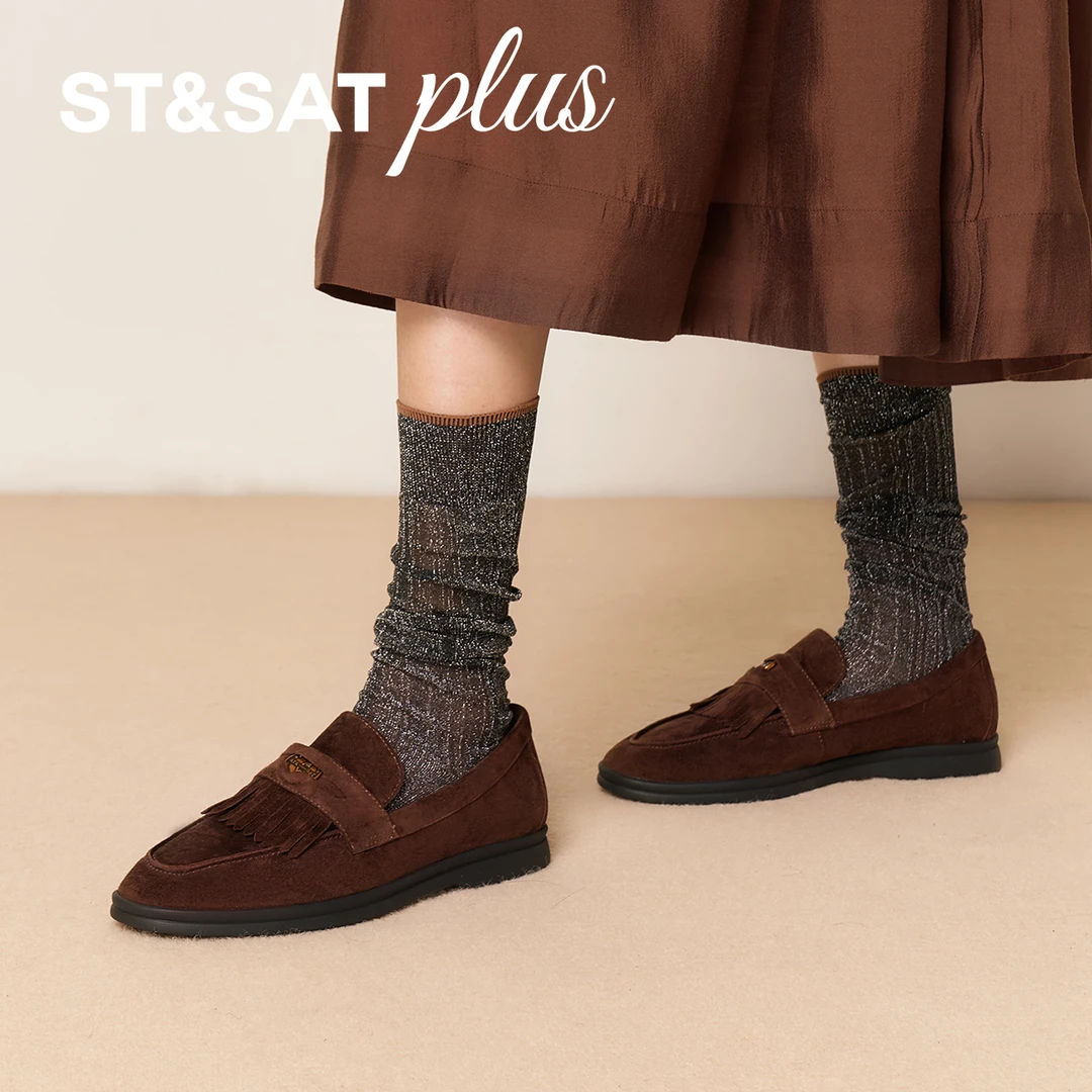 星期六万步系类乐福鞋透气粗跟秋季新款百搭学院风浅口女单鞋1028