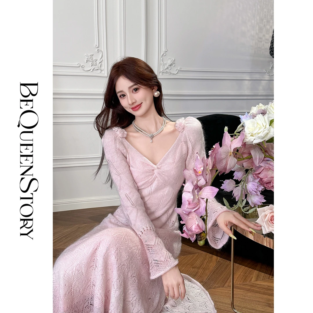 余潇潇【云端仙境】蓬松感渐变镂空肌理收腰手钩樱花连衣裙