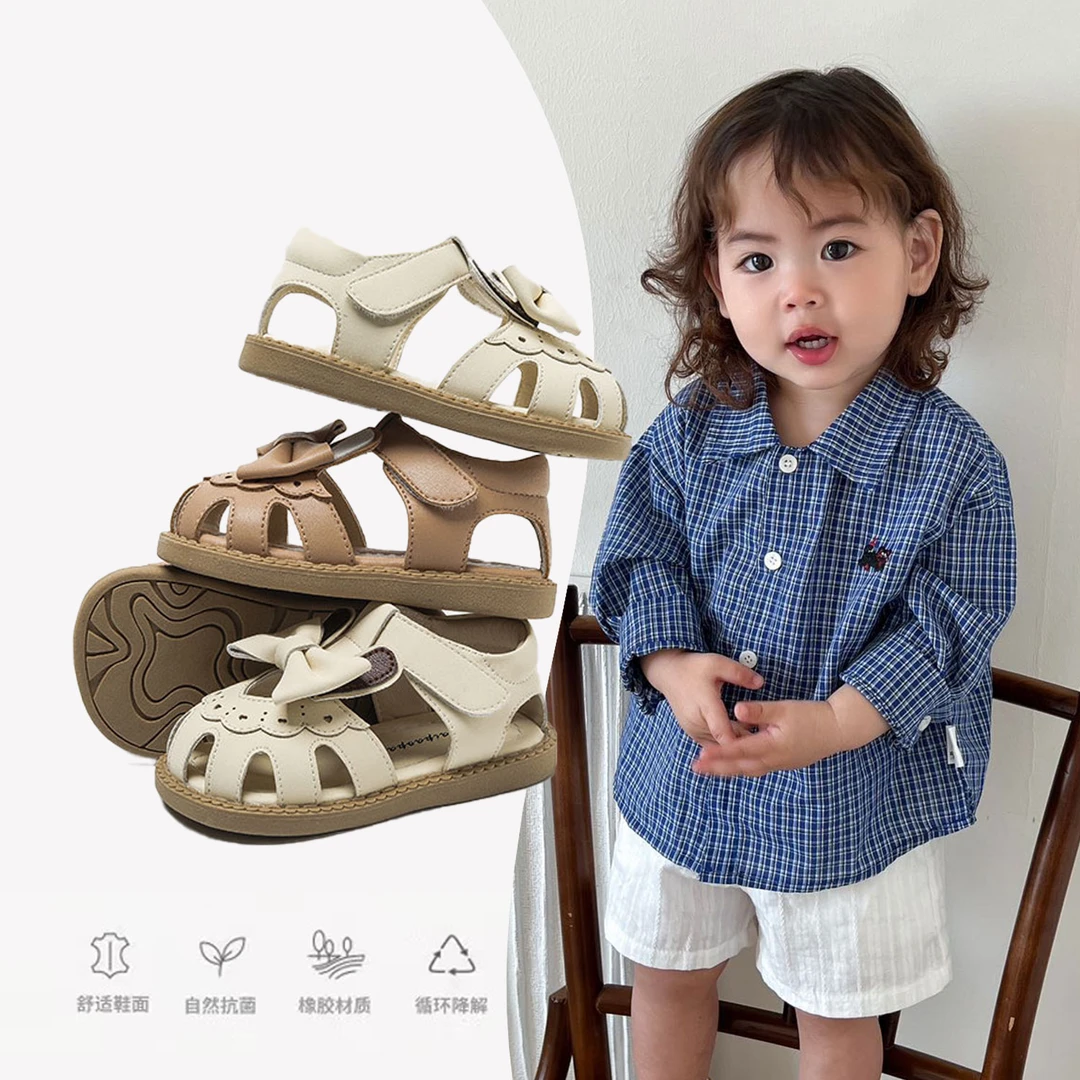 女宝宝包头凉鞋夏季新款中小童蝴蝶结公主鞋女童镂空学步鞋儿童鞋