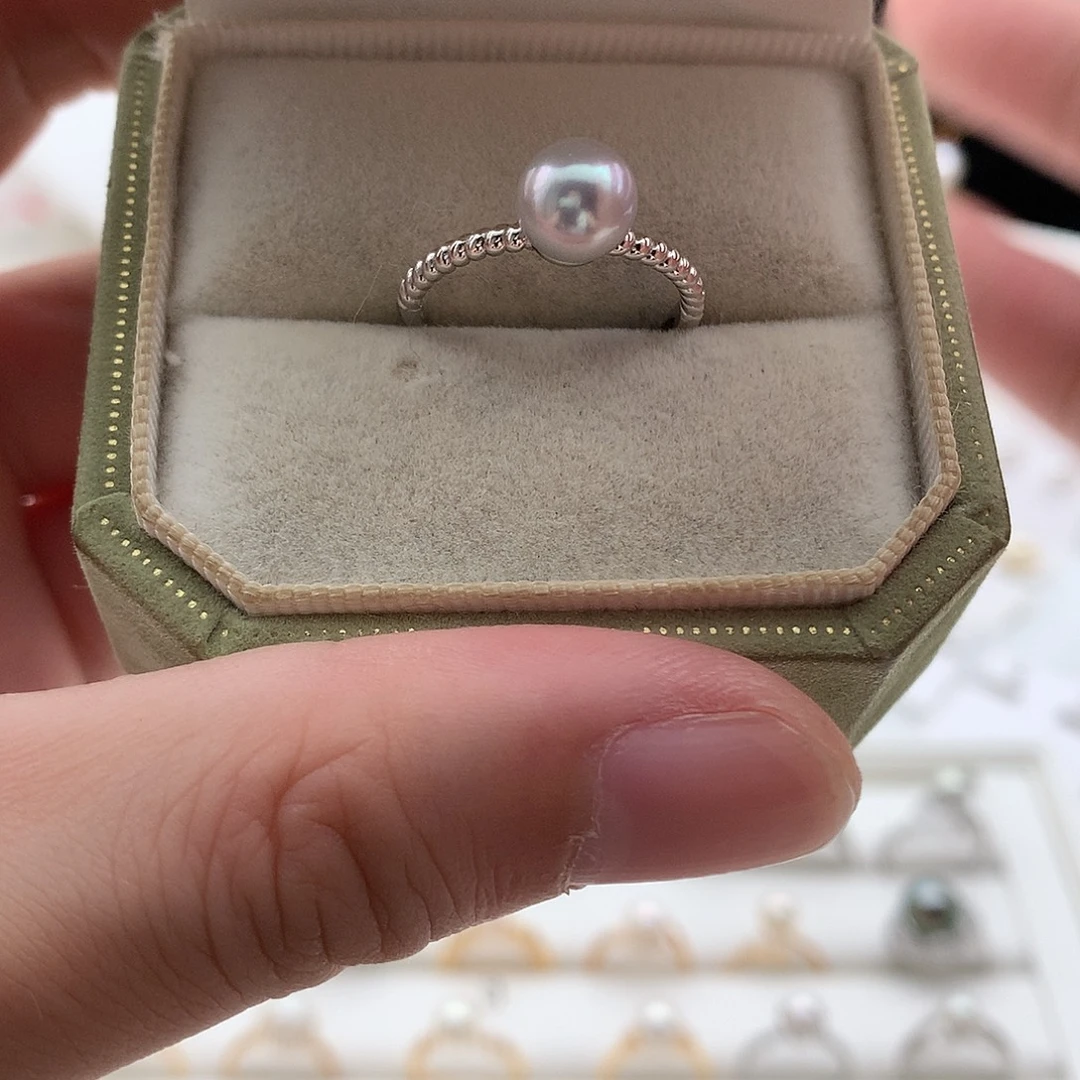 银S925镶嵌戒指海水珍珠7-7.5mm真多麻