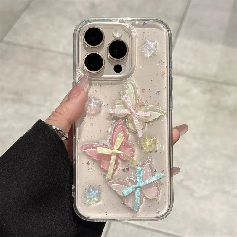 乐宇斯彩色滴胶蝴蝶适用苹果16手机壳iphone15可爱14promax立体13