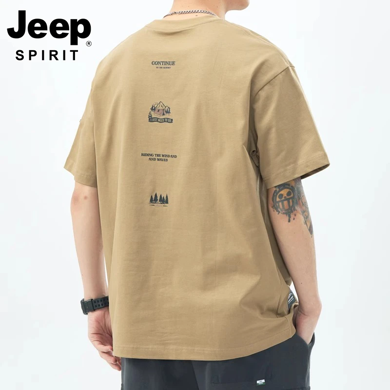JEEP SPIRIT重磅纯棉短袖t恤男美式潮流宽松大码体恤夏季半袖上衣