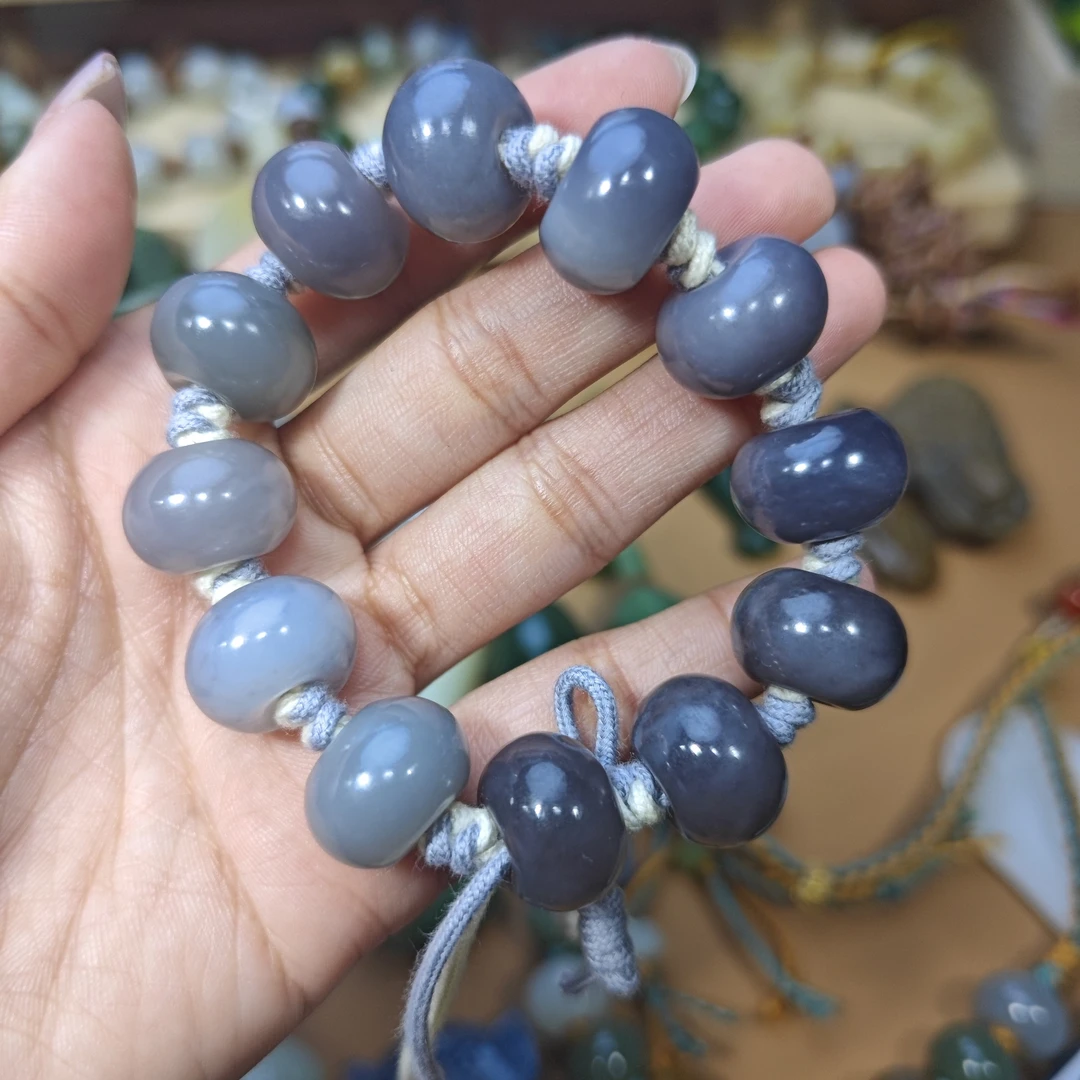 烟紫手串和田玉，手编绳款