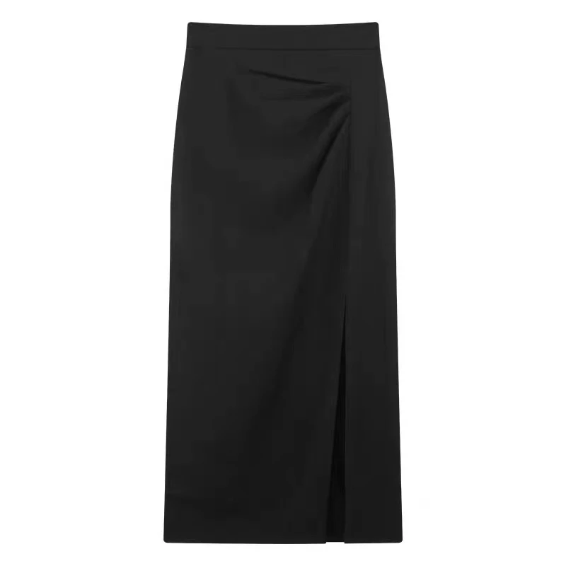 H2416女款高腰时尚休闲百搭女士夏季黑色半身裙L3