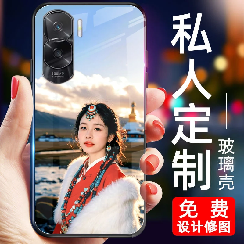 适用荣耀x50i+手机壳照片定制玻璃男女硅胶软壳防摔新款全包超薄