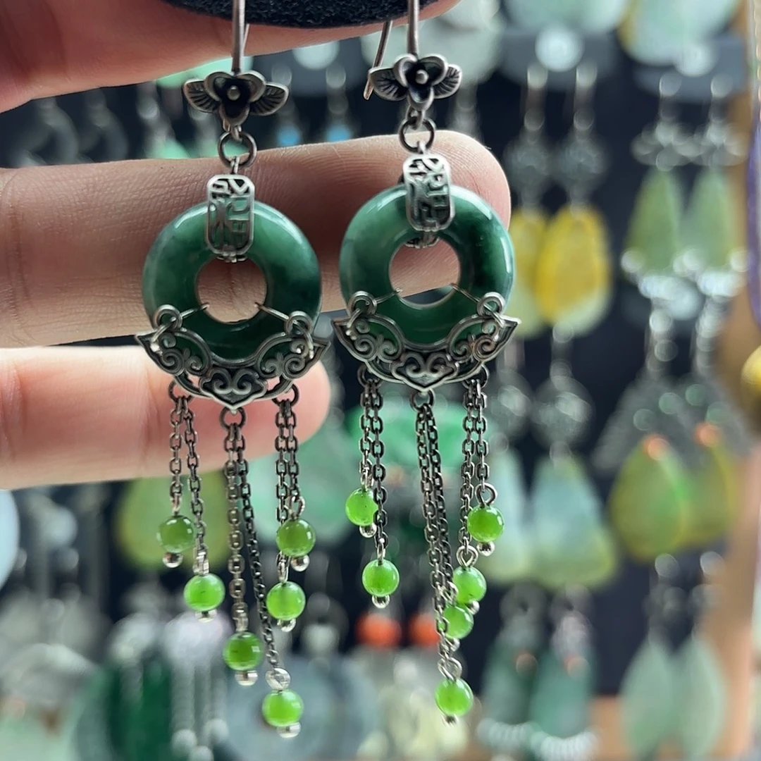 1***6翡翠银S925镶嵌耳饰