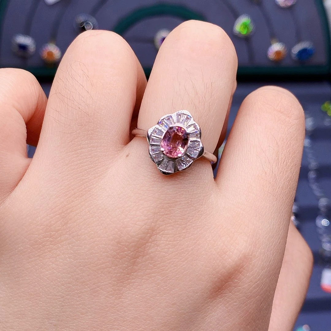 碧玺戒指银S925镶嵌6666