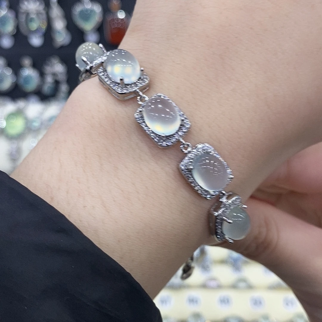 蛇纹石玉银S925镶嵌手链