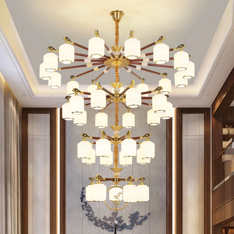 新中式红木全铜客厅吊灯别墅挑空自建房楼中楼大吊灯中国风朝下款