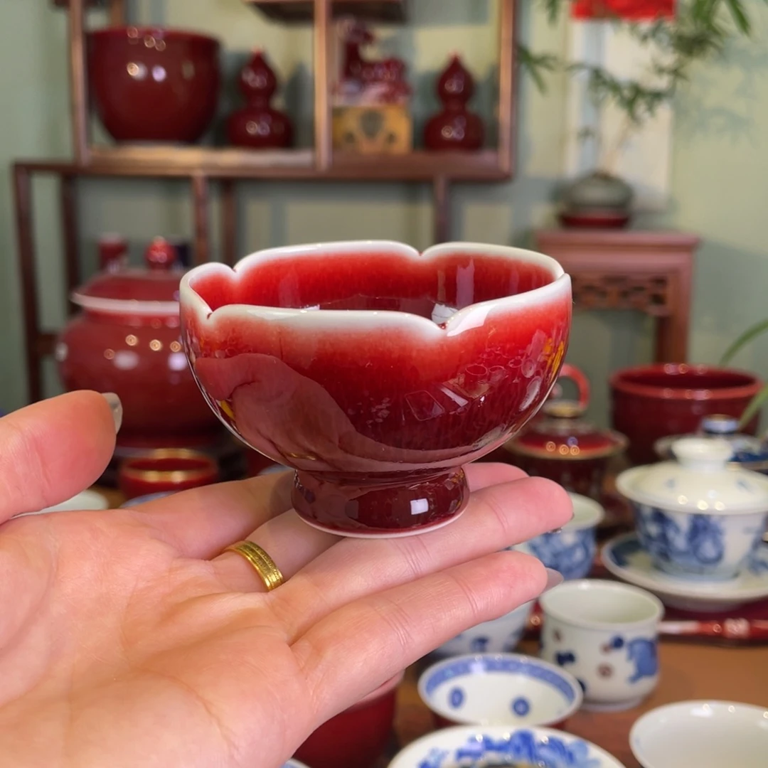 清欢雅玩原矿郎红福利花口杯