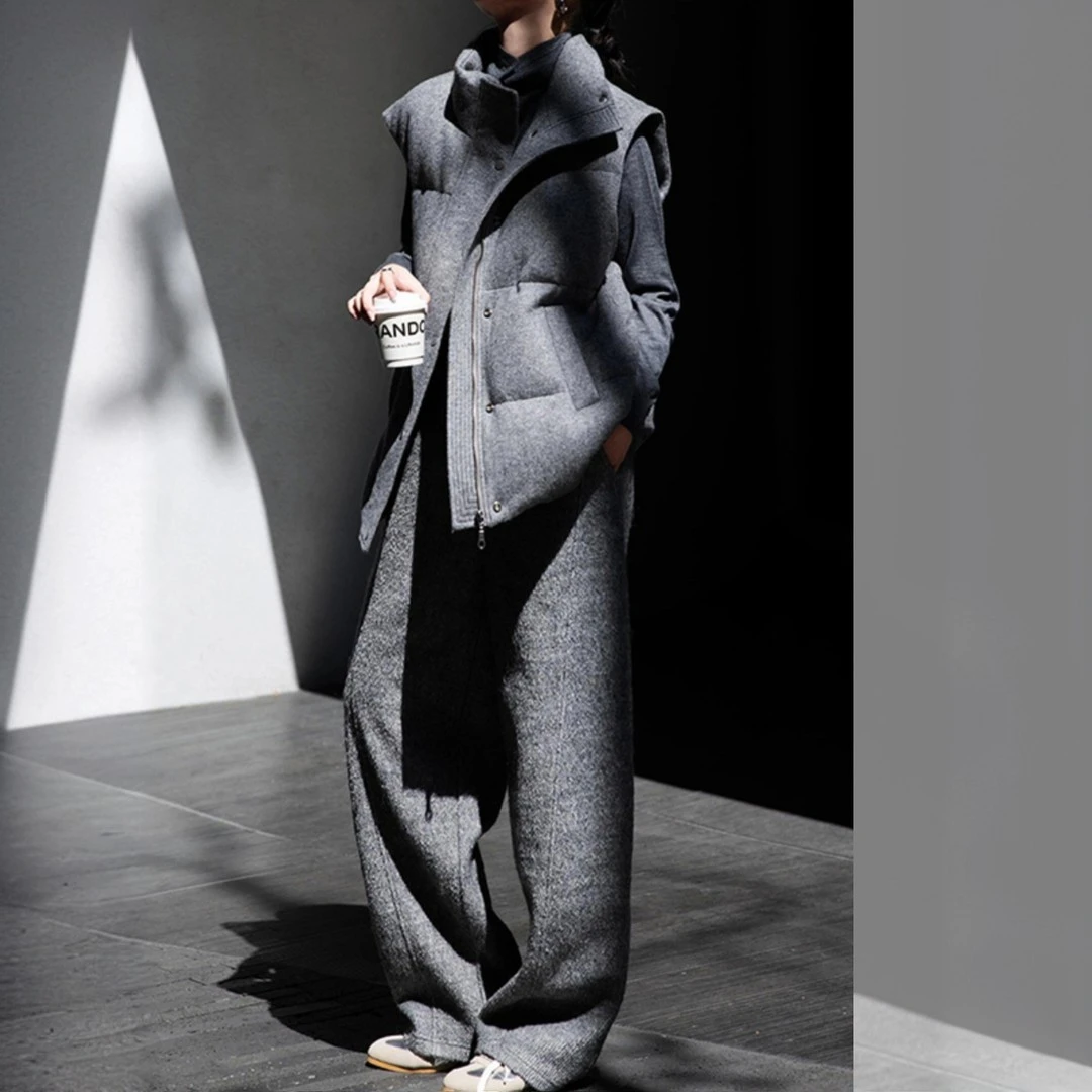 时尚休闲套装2025秋季新款轻奢简约风格宽松显瘦马甲阔腿裤两件套