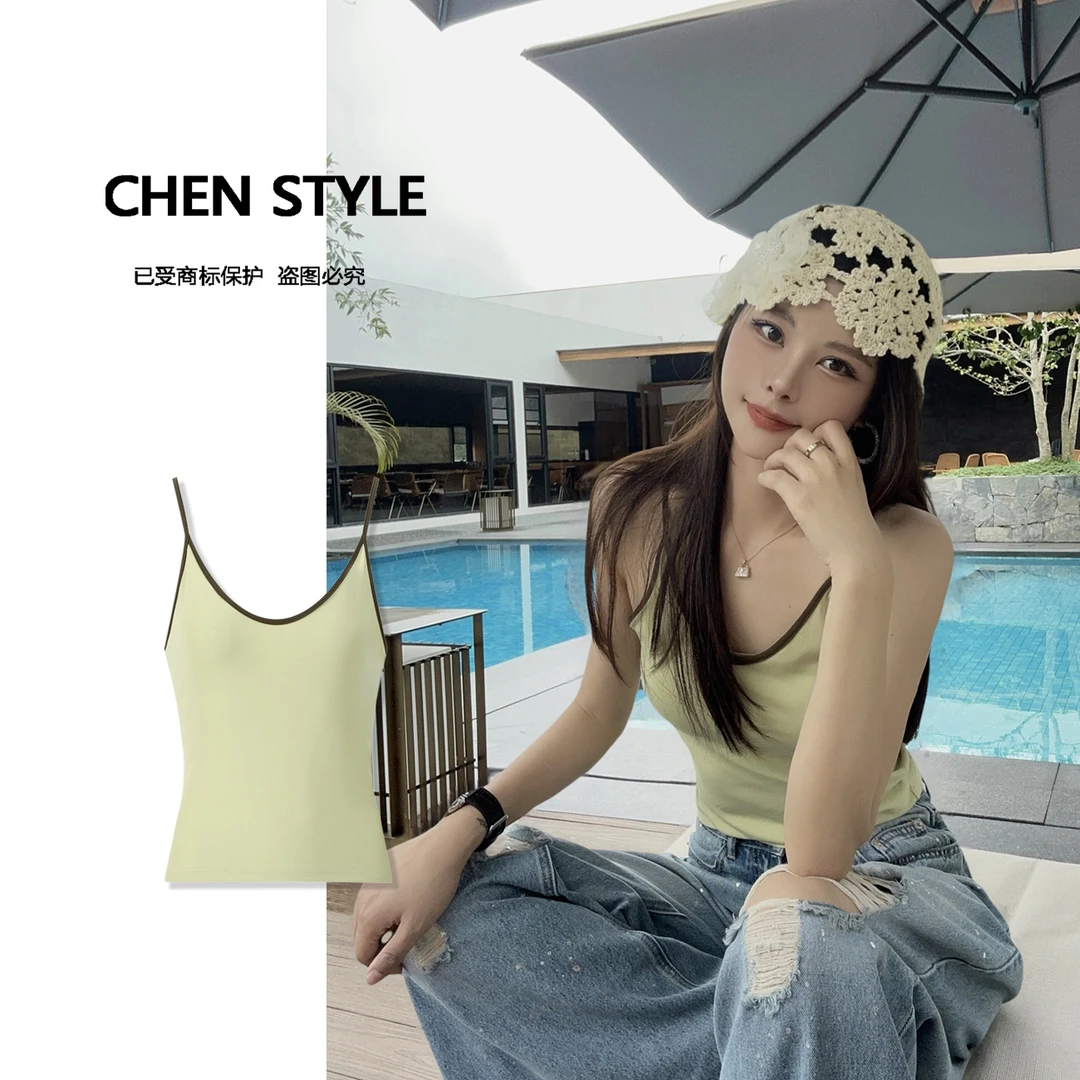 楚楚君春款可调节肩带性感净版背心Y20143