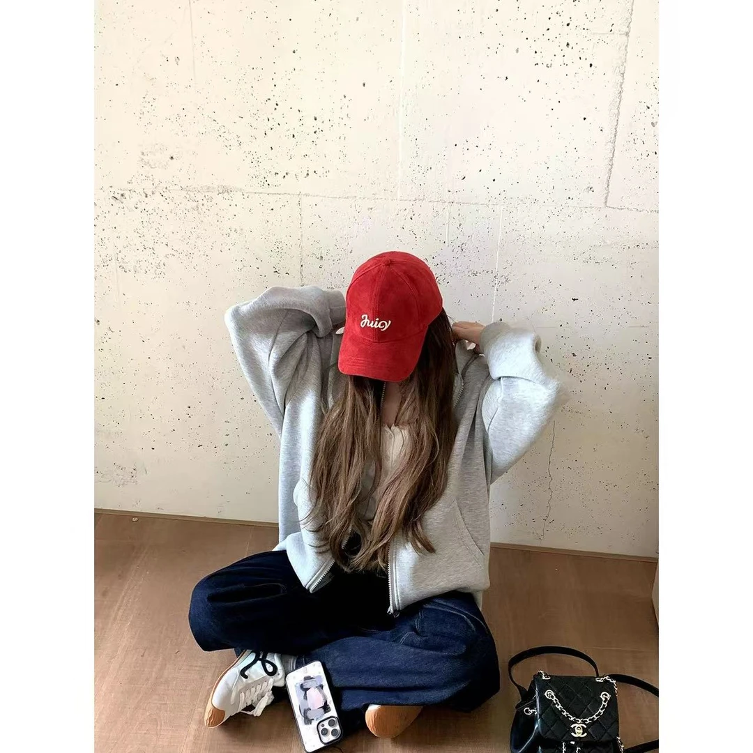 一只虾YRU 美式复古棒球帽宽檐显脸小女帽子绒面鸭舌帽YR0018