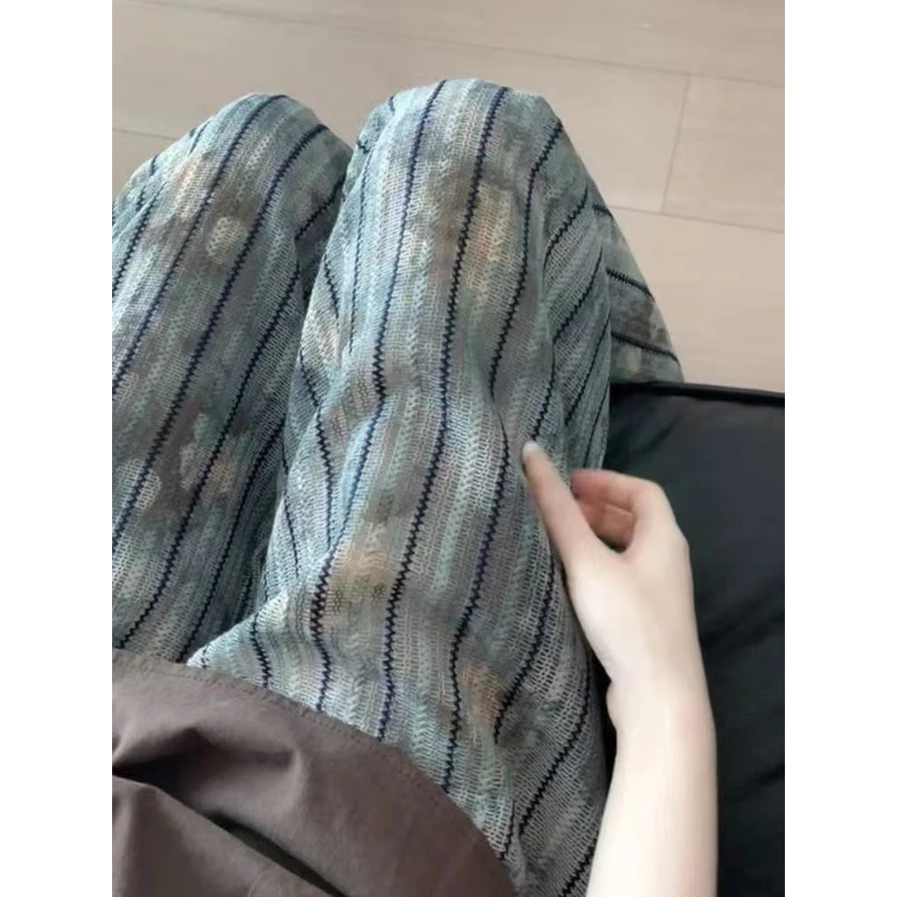 藏肉显腿直！好看得要命！宽松慵懒风显瘦条纹阔腿裤子女夏季薄款