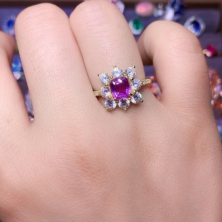 彩色蓝宝石戒指银S925镶嵌小*小