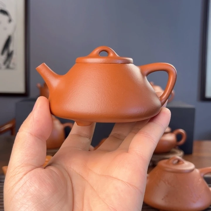 ￴***ㅤ茶壶紫砂子冶石瓢壶 半手工制作 生砂朱泥