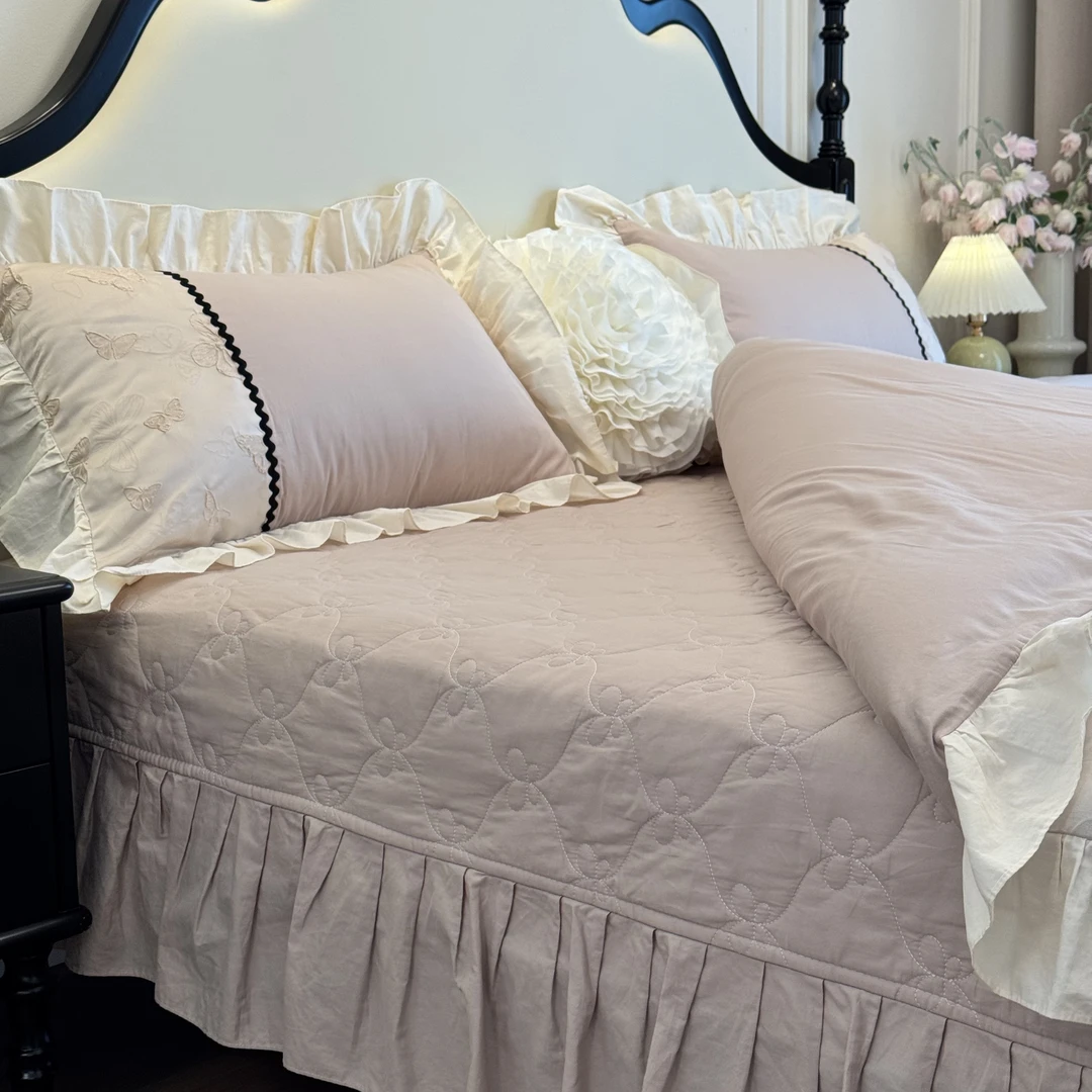 【真珍】西西里 全棉纯棉法式公主风提花蝴蝶被套床盖四件套