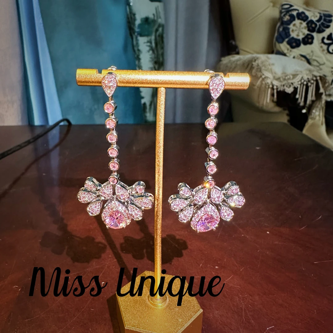 S2082约瑟芬粉色水滴耳环