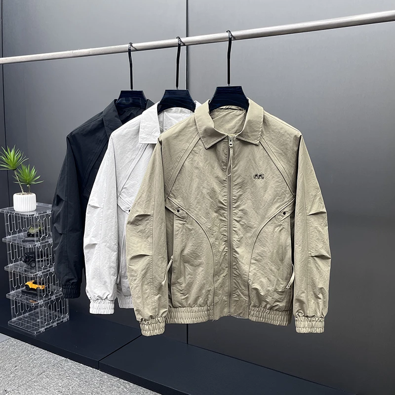 男简约宽松拼接潮流户外休闲上衣2025秋季新款高级感翻领夹克外套