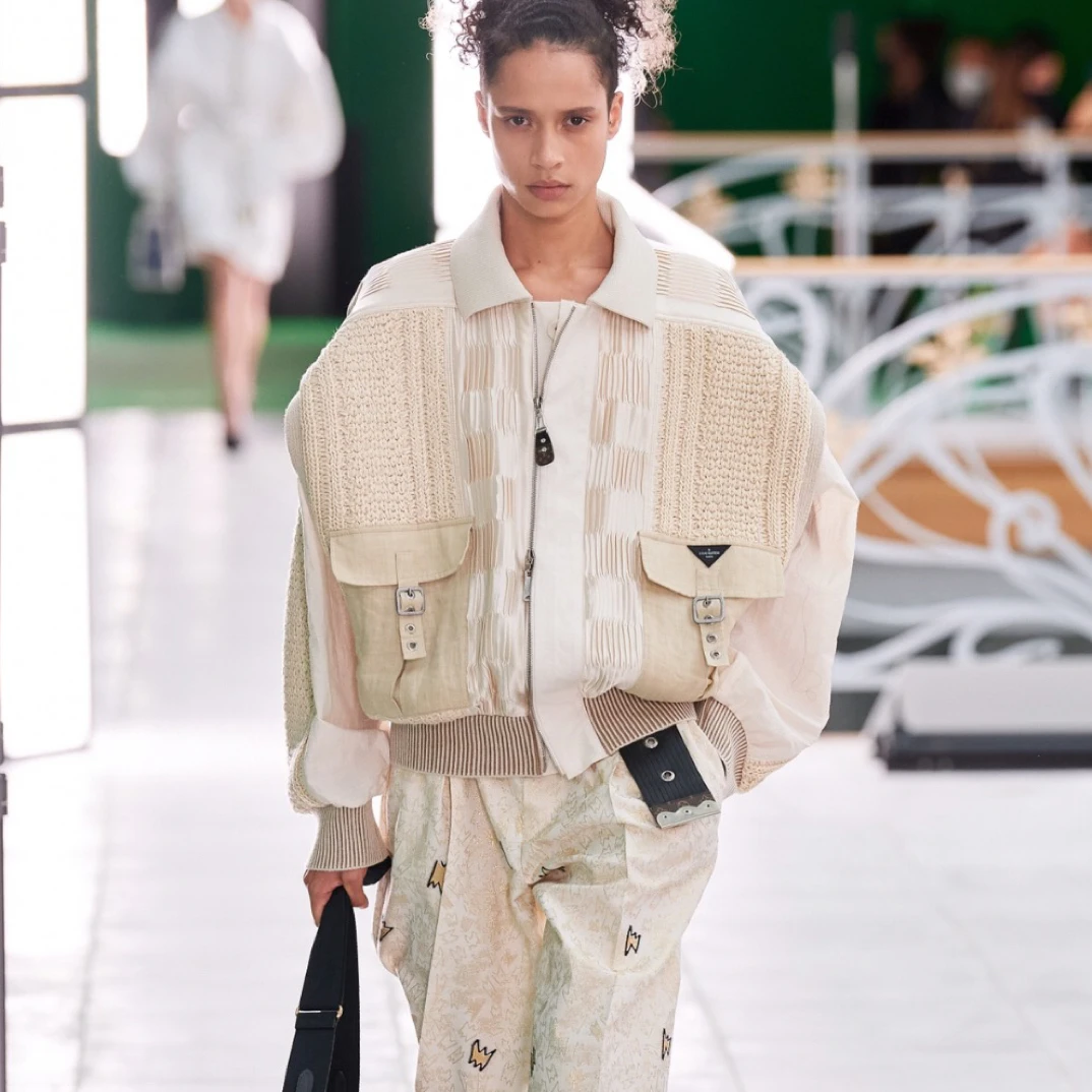 99新 LouisVuitton/路易威登 米白色 拉链 编织 外套 34码