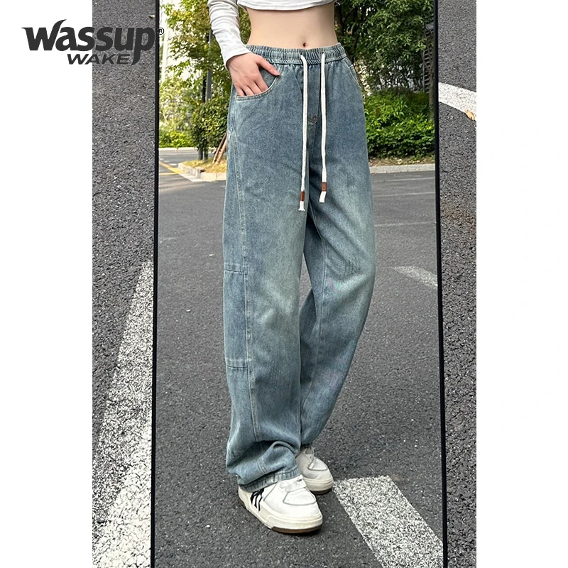 WASSUP WAKE美式高街水洗牛仔裤男女同款春秋2025新款宽松阔腿裤