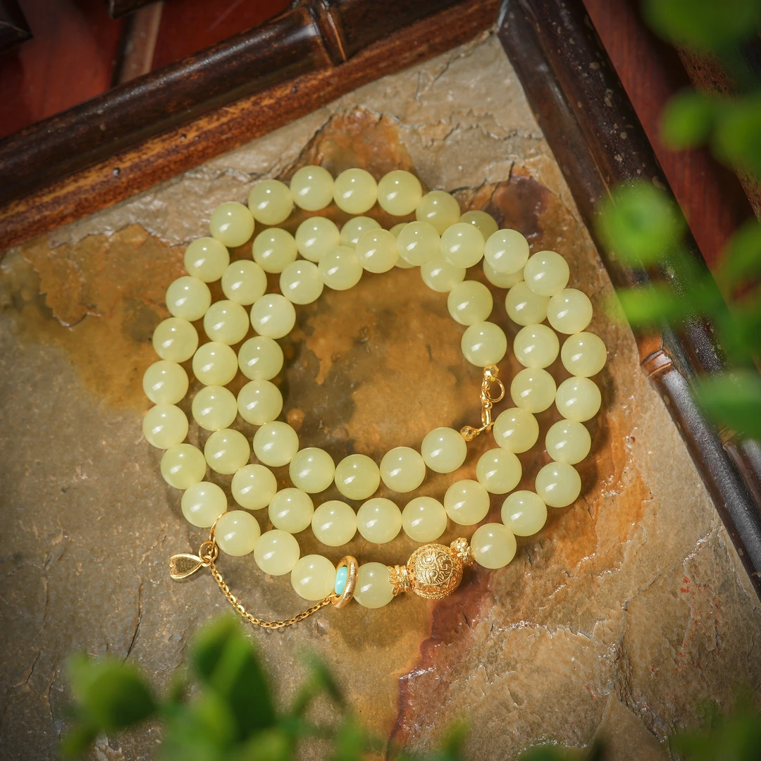 秋莼·传世级和田玉稀缺黄玉18K金美人链AD1747约8mm