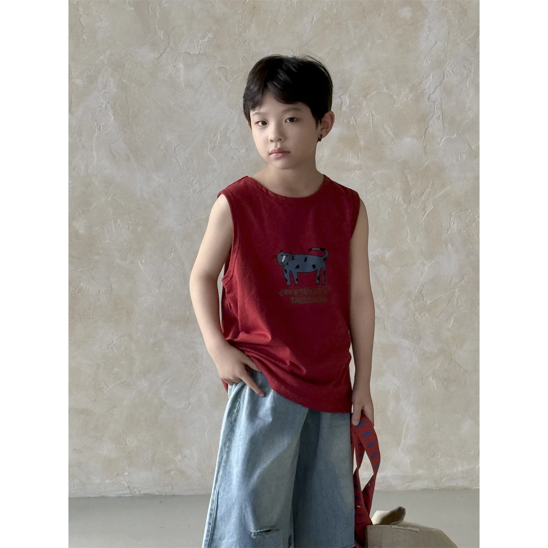 in 爱：nl25夏季男童韩版背心猫咪印花儿童潮酷无袖上衣潮90831
