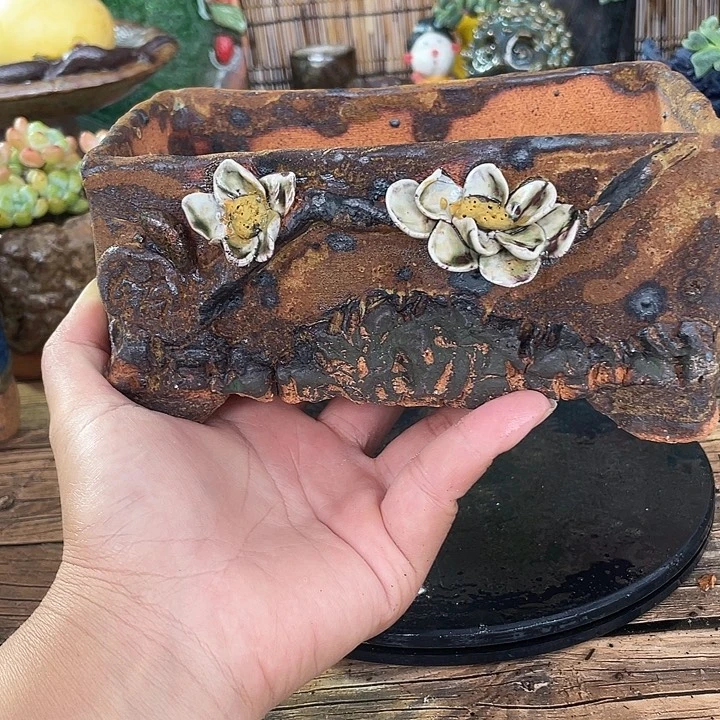 福利手工粗陶透气花盆