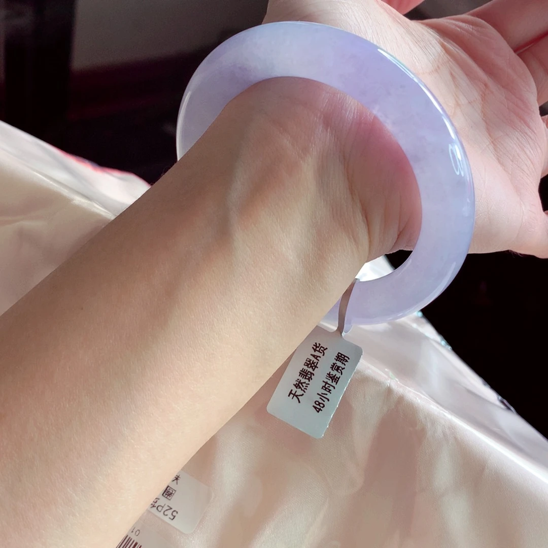 翡翠未镶嵌手镯55.5胖圆 冰底满紫种色兼备 灵