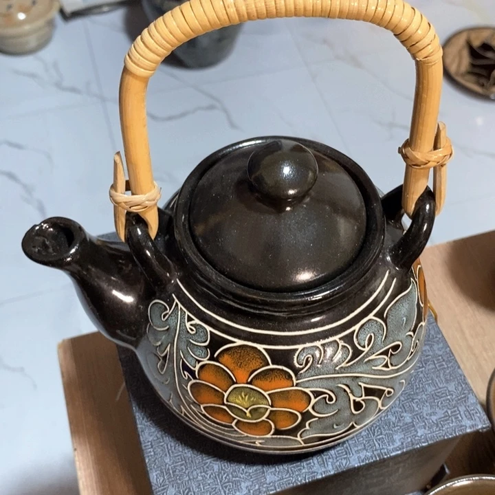 瓷片陶瓷品黑刻茶壶微瑕疵