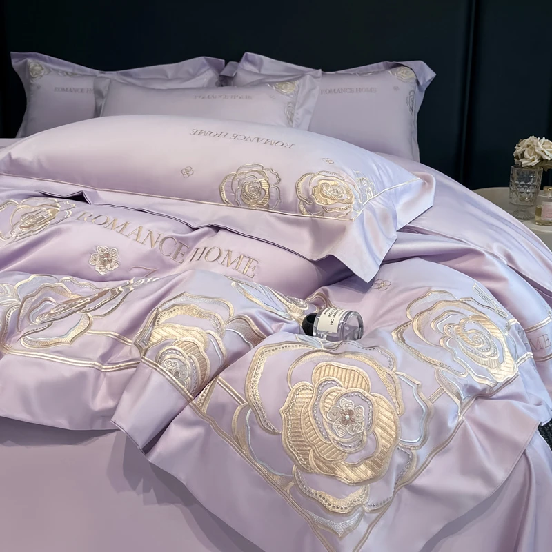 富安柏轻奢高级感全棉刺绣四件套100%纯棉磨毛柔软裸睡被套床用品