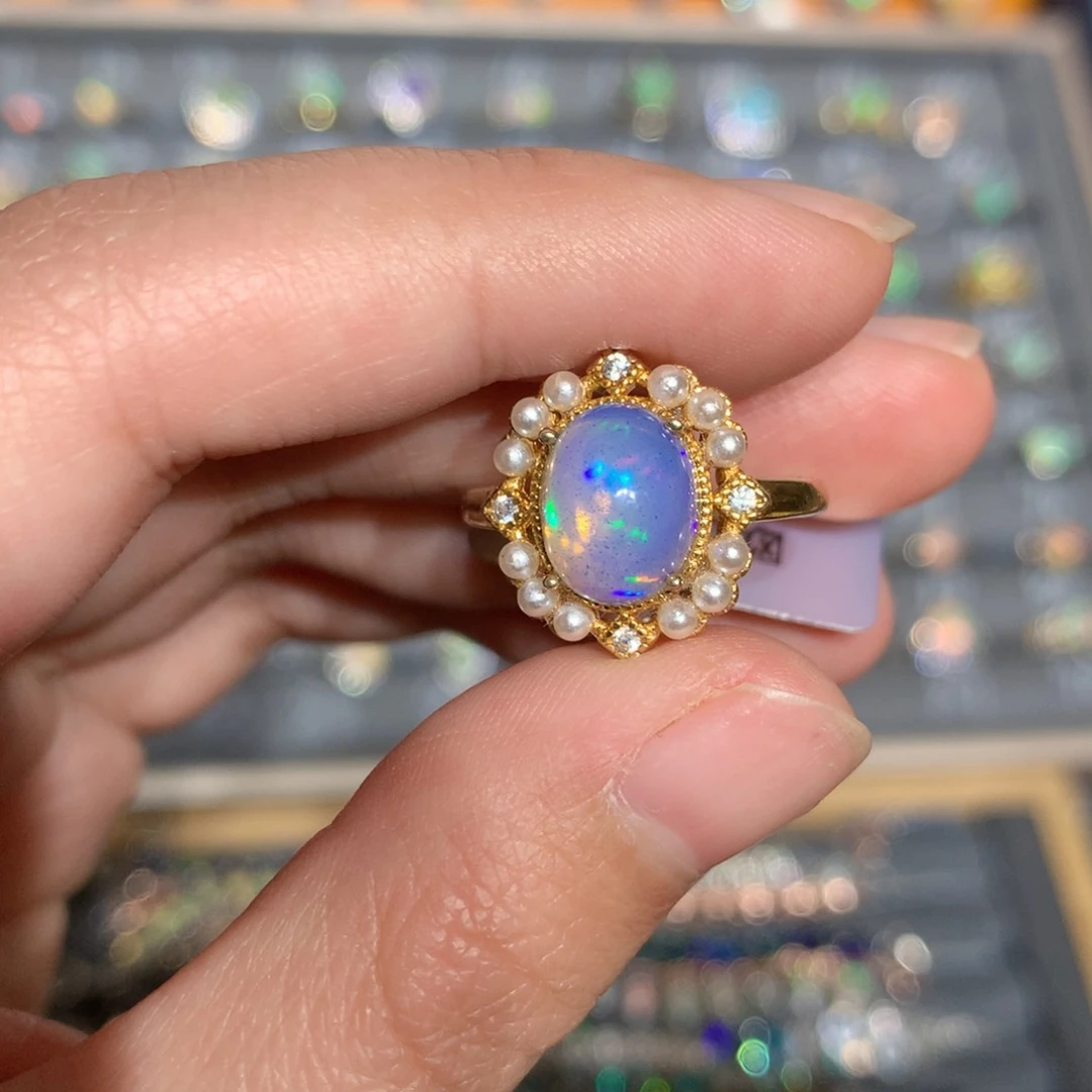 银S925镶嵌欧泊欧泊戒指y