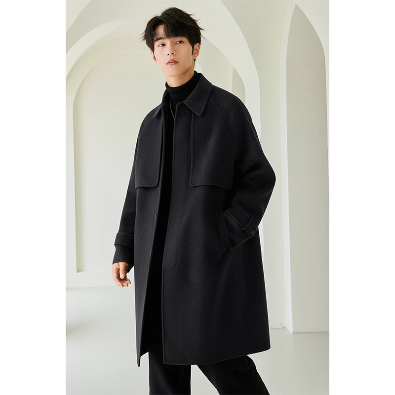 100%羊毛呢子大衣男士中长款2024新款秋冬季韩版风衣双面呢外套绒