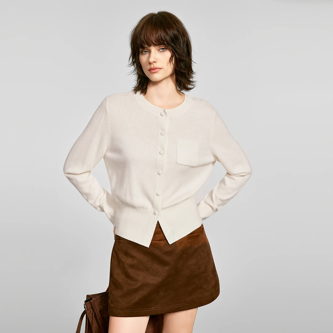 贝茜妮绵羊毛短款秋冬针织开衫女款2025秋季新款修身内搭叠穿上衣