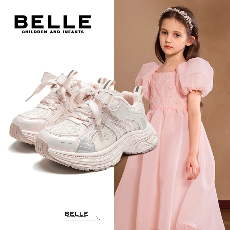 2025百丽女童秋季新款蝴蝶结防滑轻便休闲透气运动鞋L5Q378