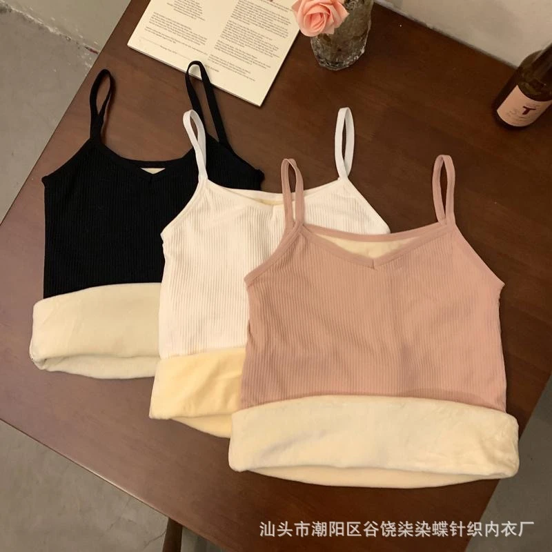加绒小吊带背心女内搭秋冬季自发热加厚防寒保暖紧身贴身打底内衣