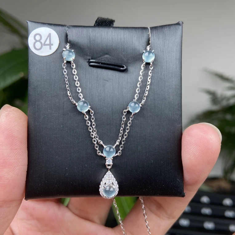 S925银镶嵌翡翠锁骨链84