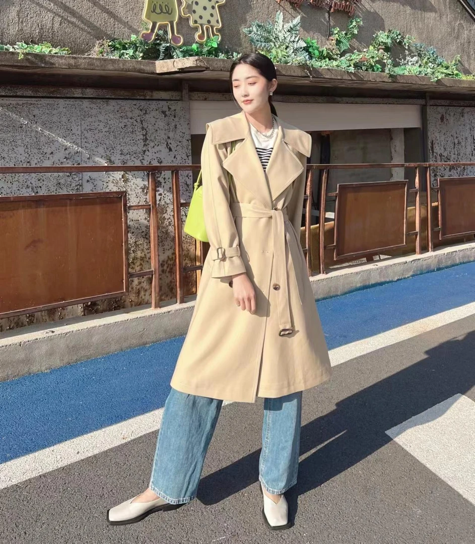 【YANGSHANG】韩版秋季厚款收腰大衣气质修身型风衣常规 F13A31