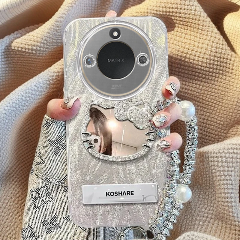 自带镜头膜华为荣耀X60手机壳BRC-AN00镶钻kt猫镜子Honorx60软壳