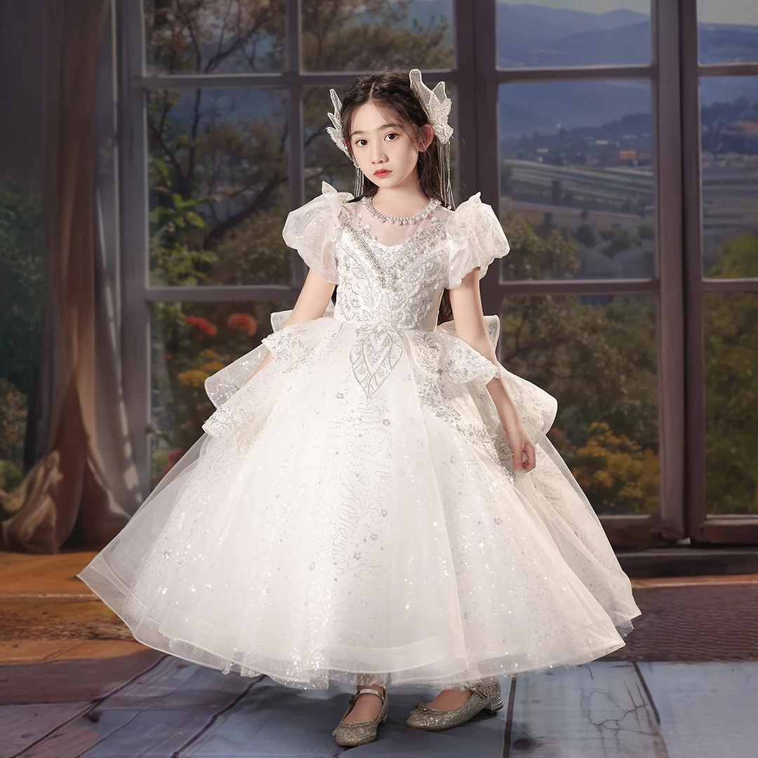 儿童礼服女童主持人花童婚纱小众轻奢女孩钢琴演奏生日公主裙高端