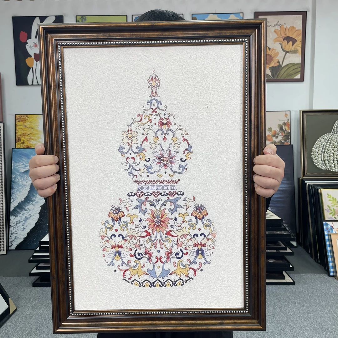 中式复古多彩抽象葫芦客厅挂画法式装饰画餐厅卧室壁画5070